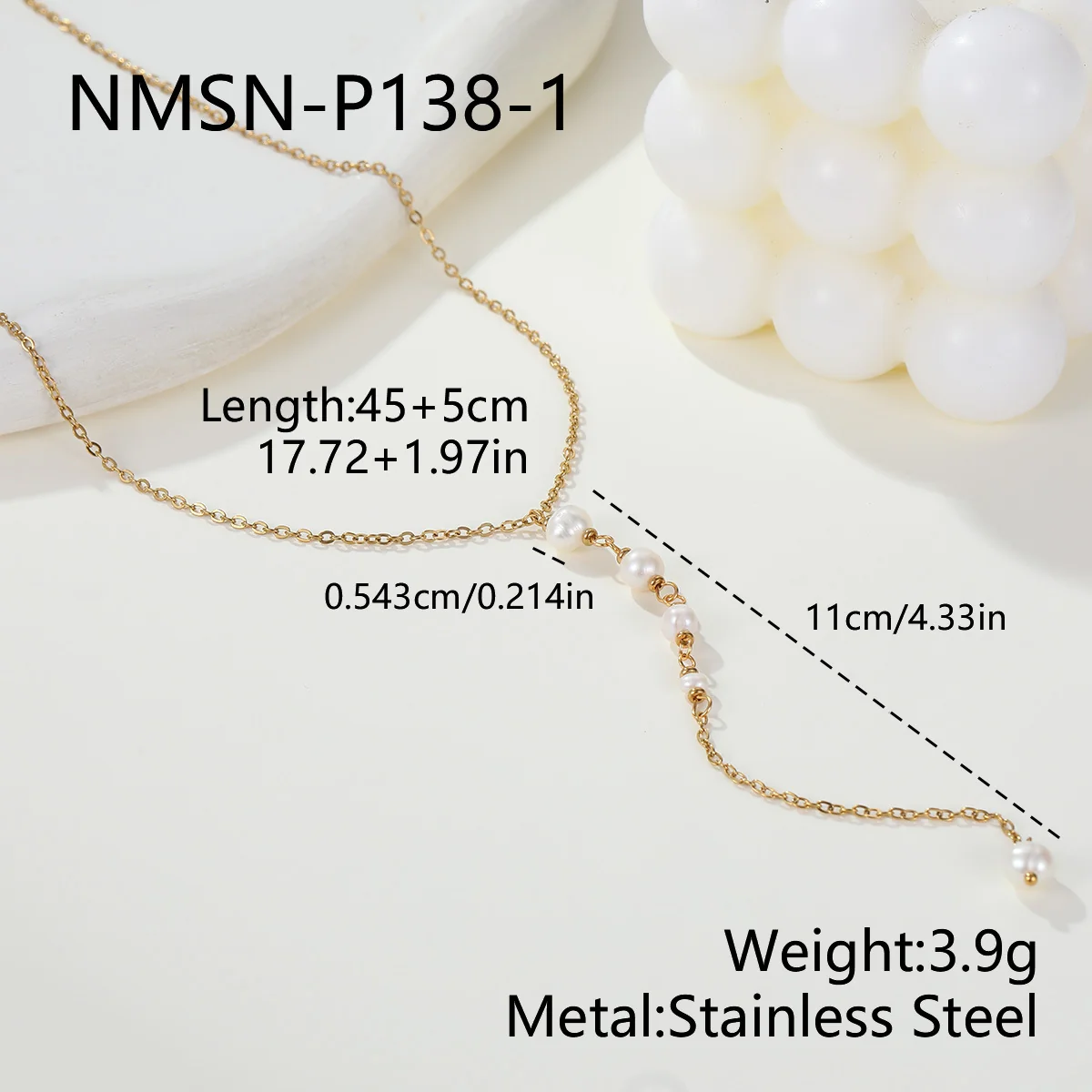 Y-Drop-ketting met parels van 18K verguld roestvrij staal productfoto