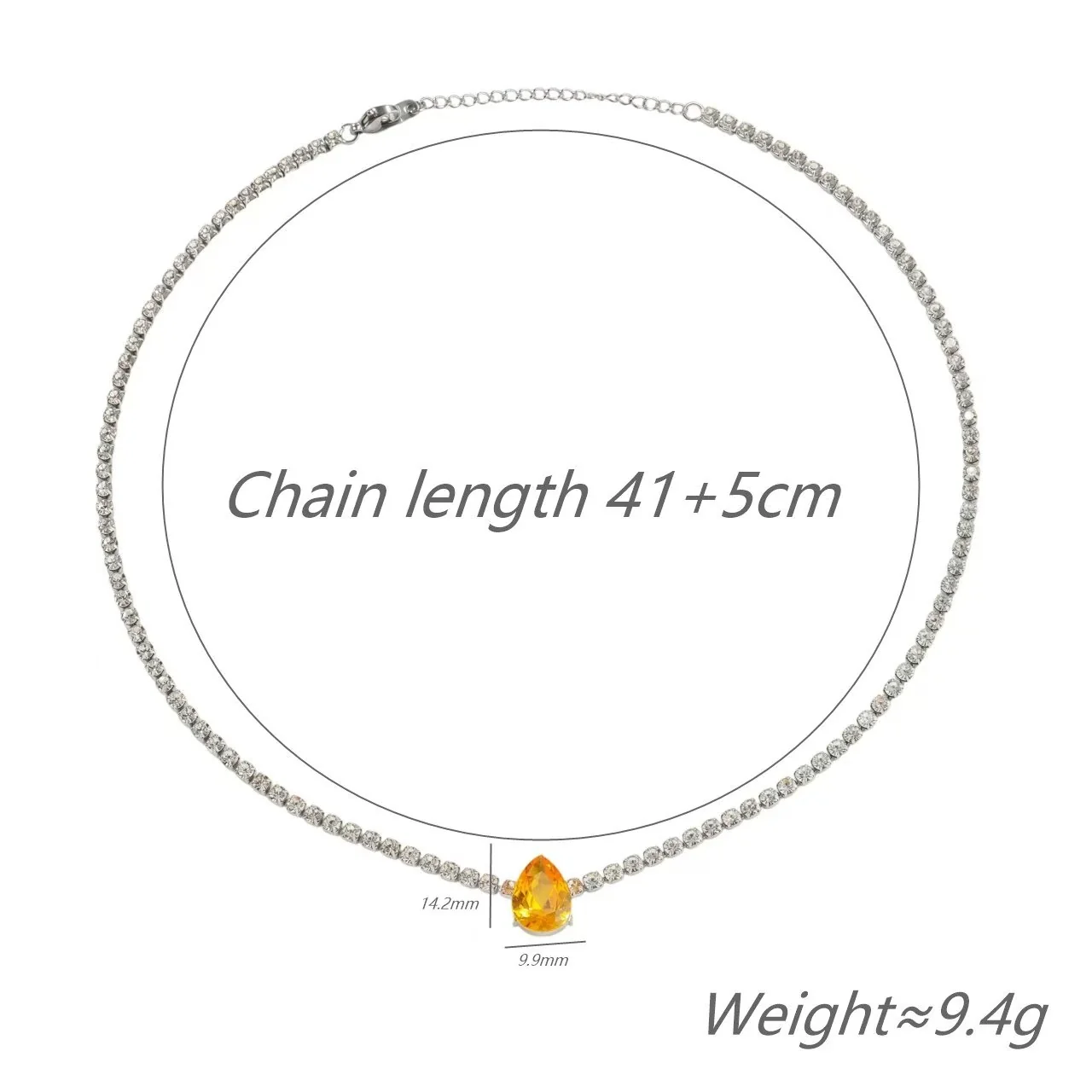 Tennis Necklace with Colored CZ, Silver-Plated Stainless Steel