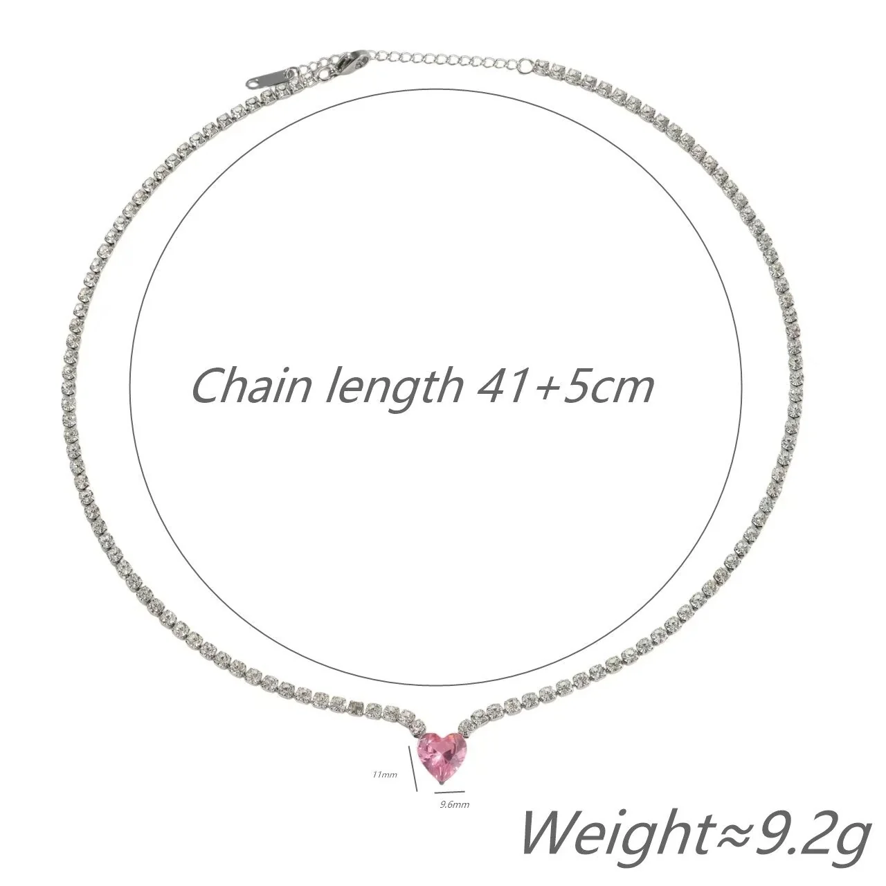 Tennis Necklace with Colored CZ, Silver-Plated Stainless Steel