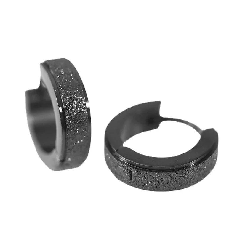 Gritted Stainless Steel Wide Huggie Hoop Earrings