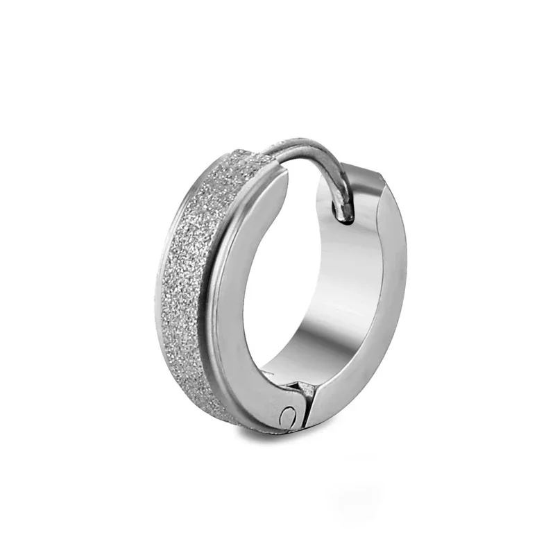 Gritted Stainless Steel Wide Huggie Hoop Earrings - Silver Matte