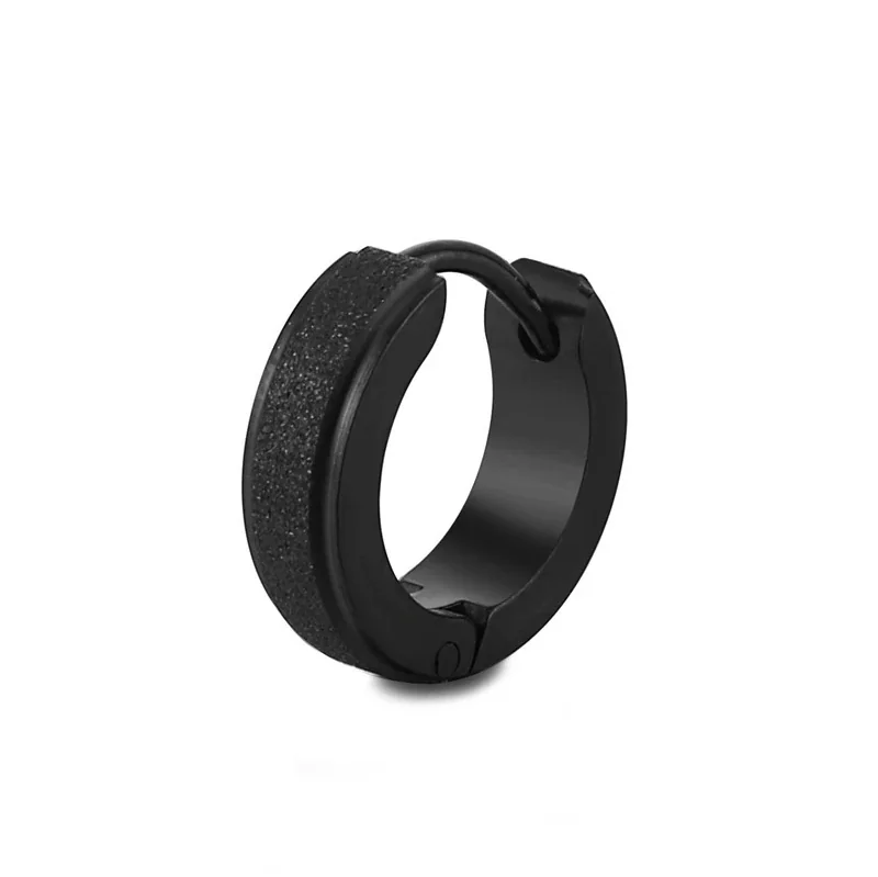 Gritted Stainless Steel Wide Huggie Hoop Earrings - Black Matte