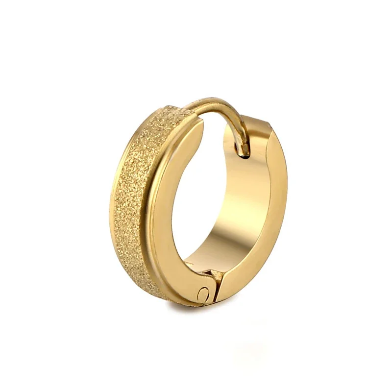 Gritted Stainless Steel Wide Huggie Hoop Earrings - Gold Matte