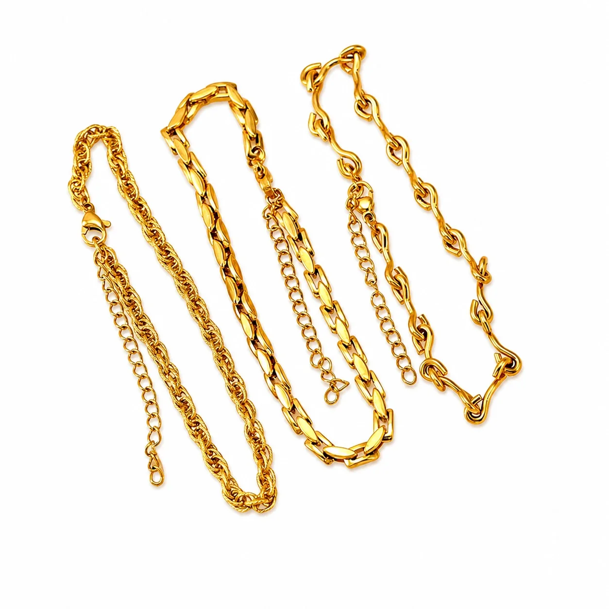 Sculptural Stainless Steel Gold-Tone Geometric Chain Anklet