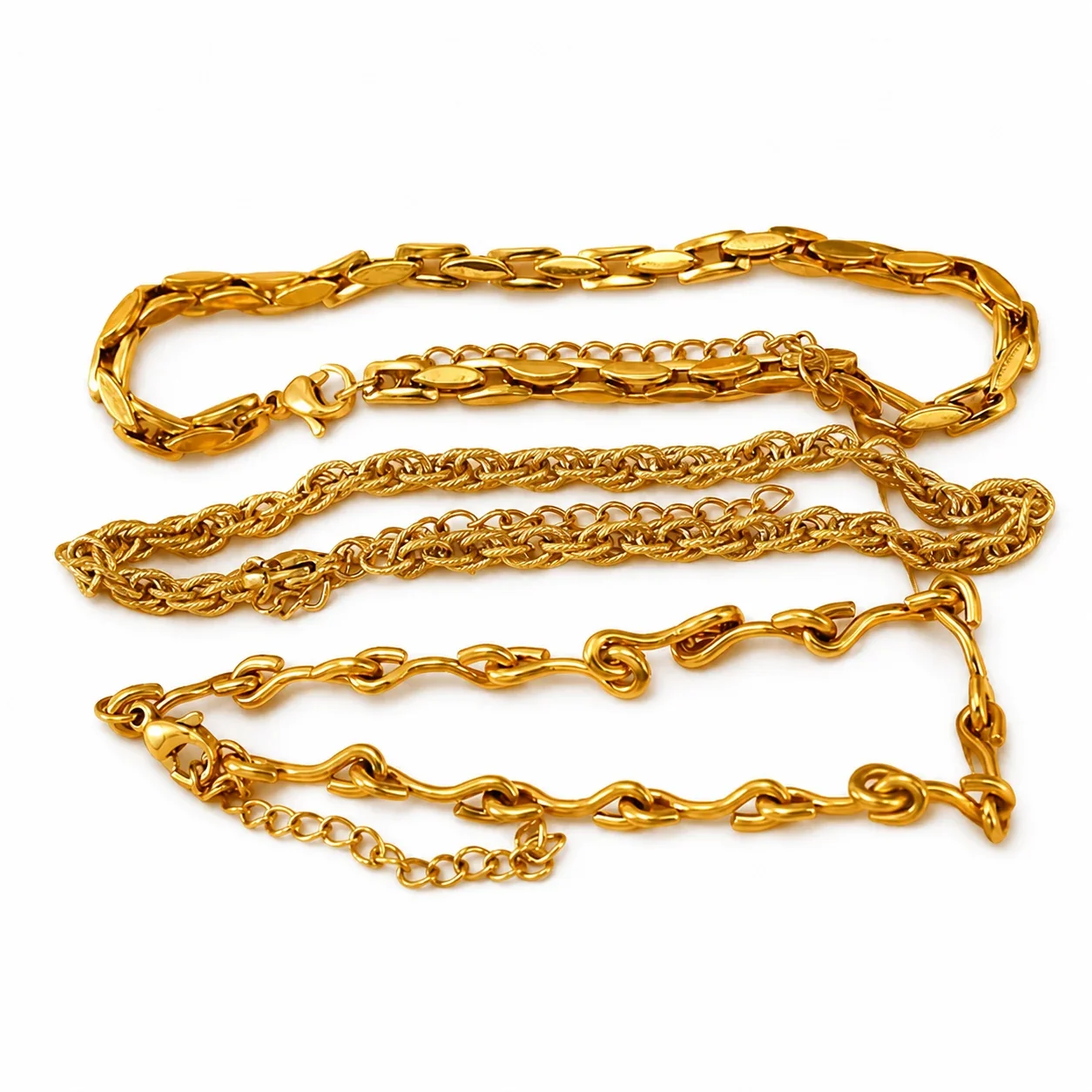 Sculptural Stainless Steel Gold-Tone Geometric Chain Anklet