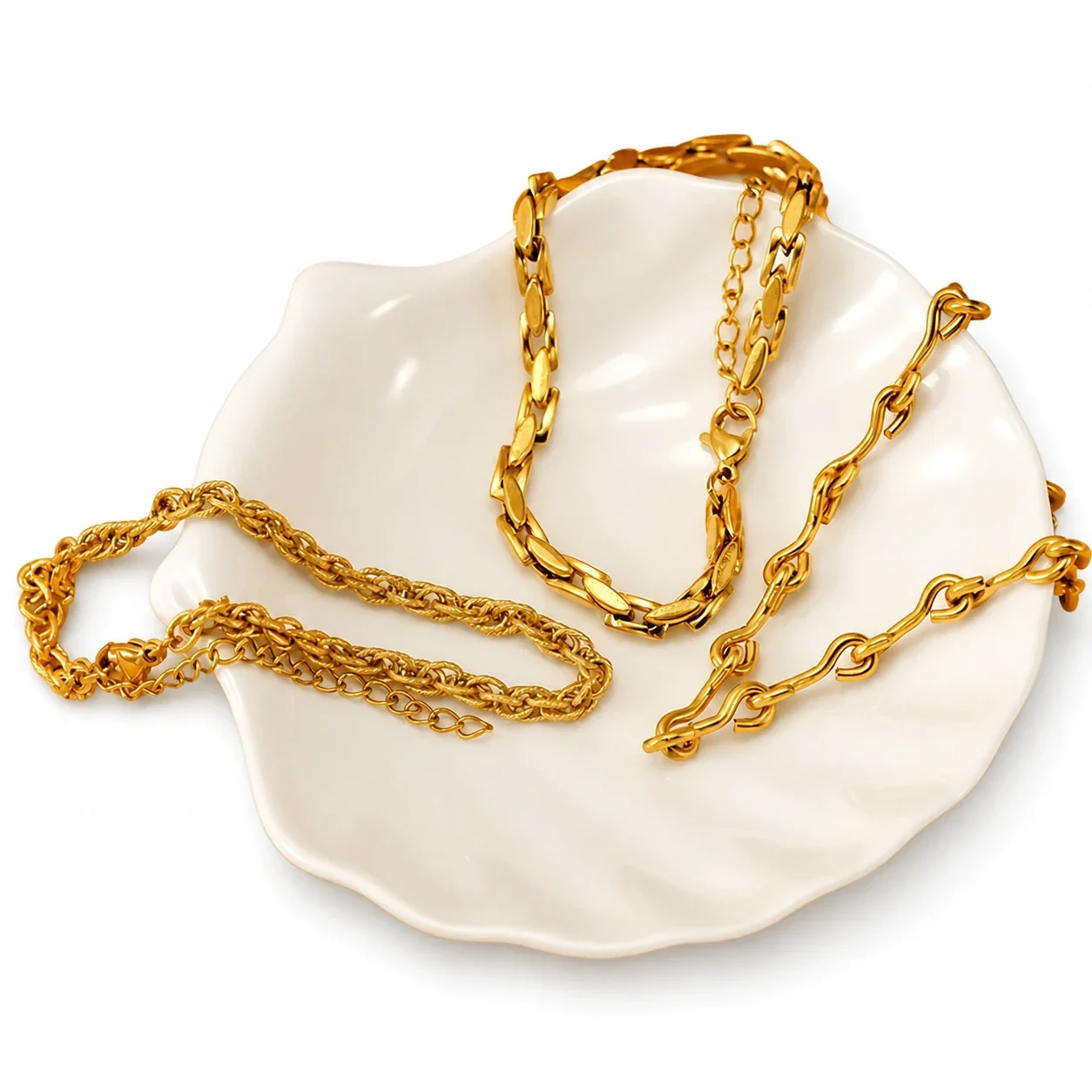 Sculptural Stainless Steel Gold-Tone Geometric Chain Anklet