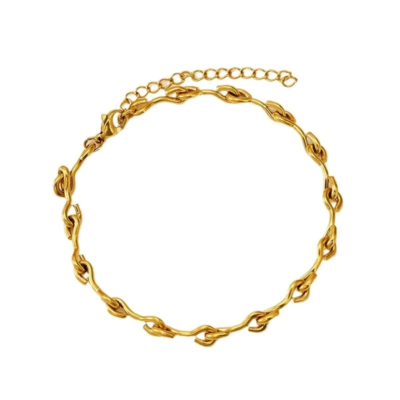 Sculptural Stainless Steel Gold-Tone Geometric Chain Anklet