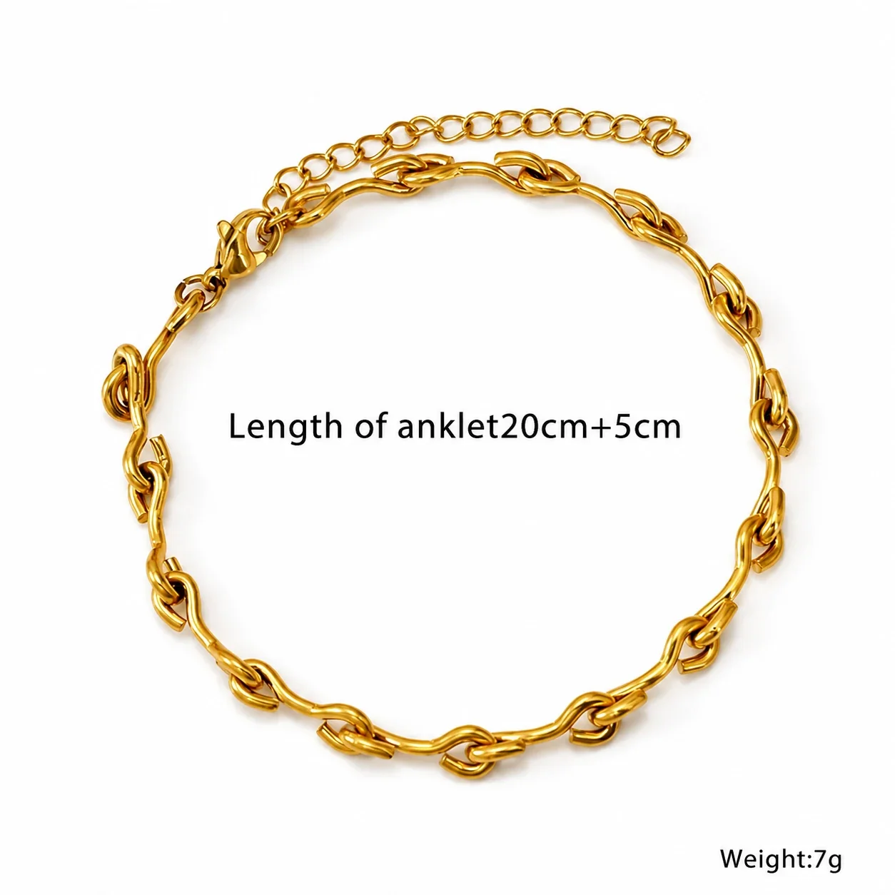 Sculptural Stainless Steel Gold-Tone Geometric Chain Anklet - Gold