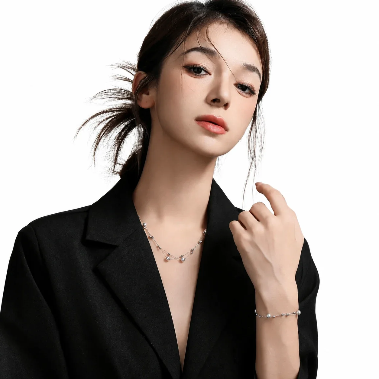 Delicate 316 Stainless Steel Grey Pearl Necklace