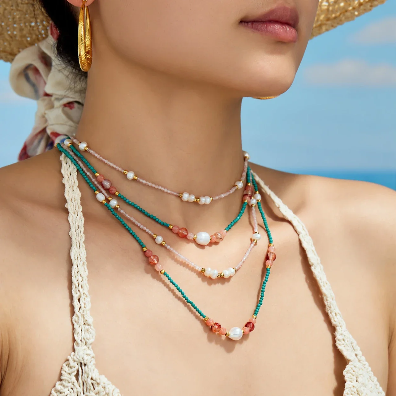 Freshwater Pearl Beaded Necklace & Bracelet Set, Gold-Plated Steel