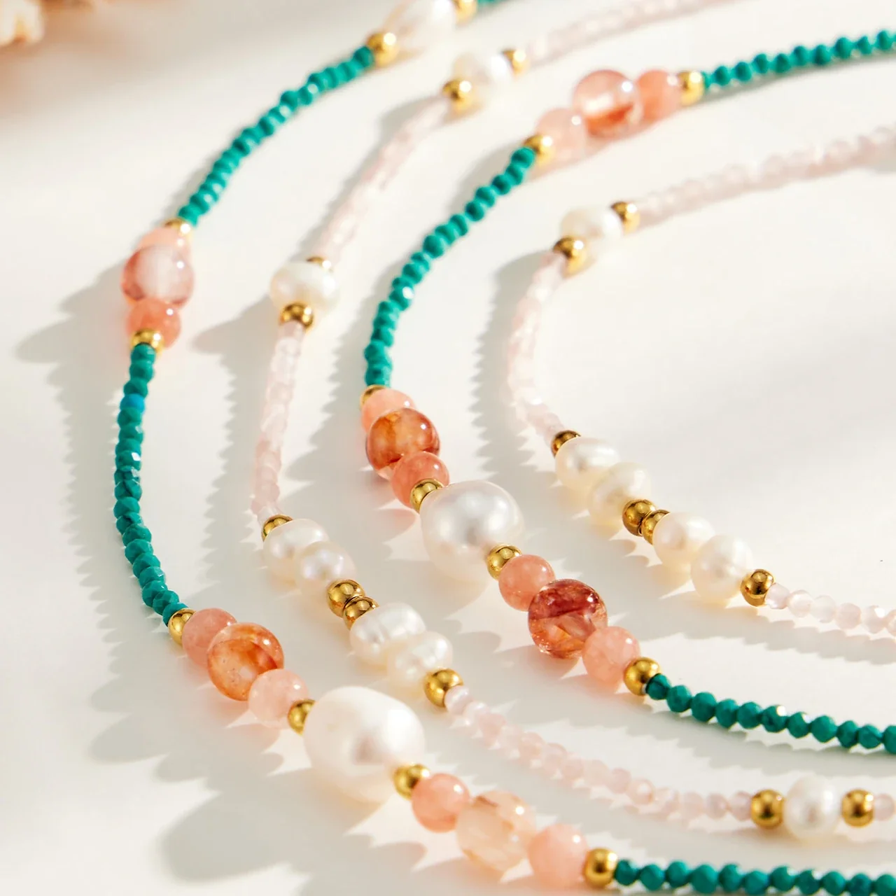 Freshwater Pearl Beaded Necklace & Bracelet Set, Gold-Plated Steel