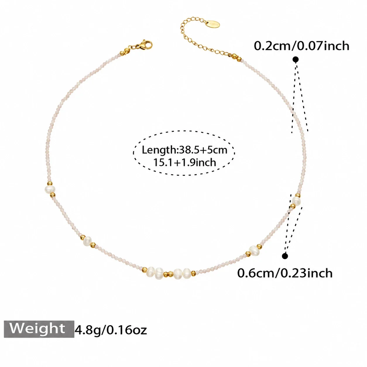 Freshwater Pearl Beaded Necklace & Bracelet Set, Gold-Plated Steel - Pink Natural Stone Gold 38.5+5 cm