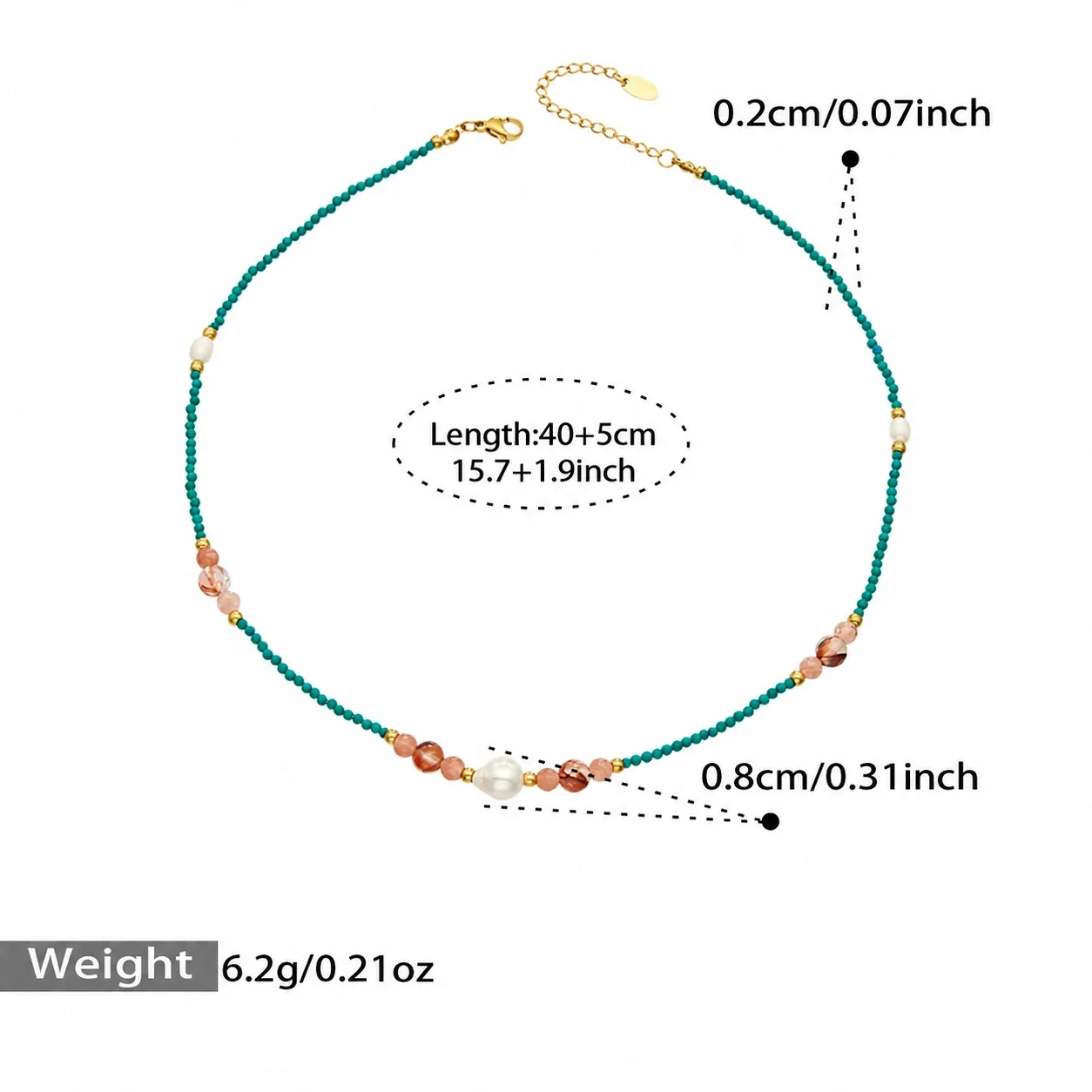 Freshwater Pearl Beaded Necklace & Bracelet Set, Gold-Plated Steel - Turquoise Gold 40+5 cm