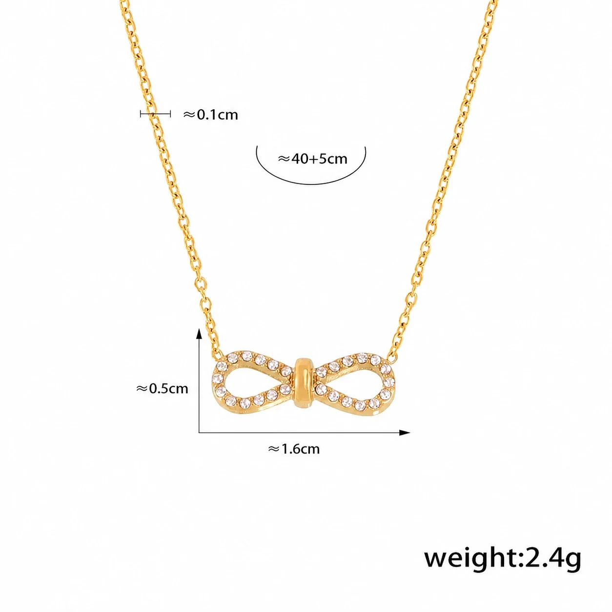 Delicate Stainless Steel Pavé Bow Cable Chain Jewelry Set - Gold Bow