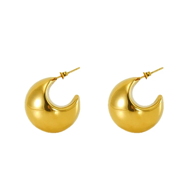 Sculptural Stainless Steel Crescent Dome Hoop Earrings