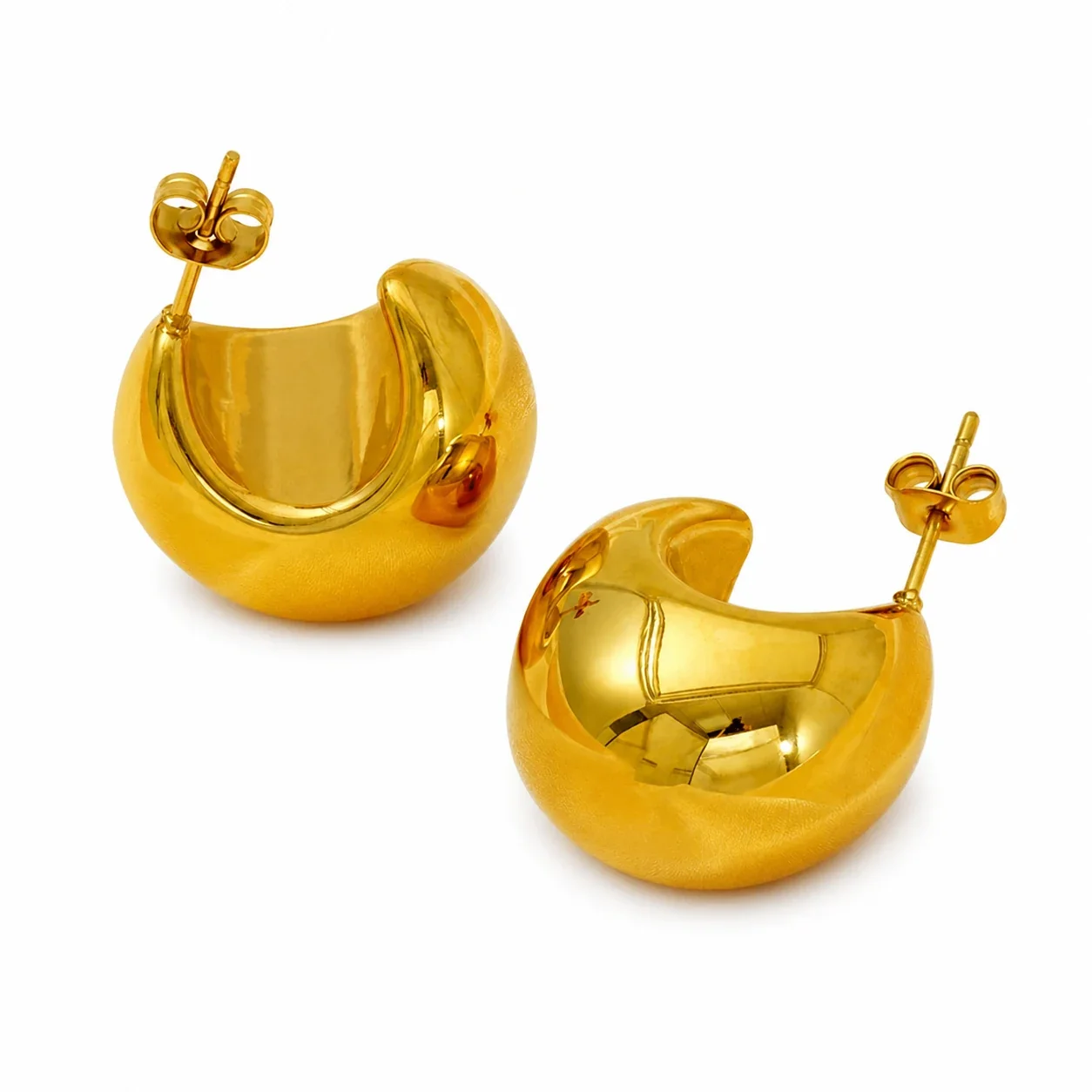 Sculptural Stainless Steel Crescent Dome Hoop Earrings