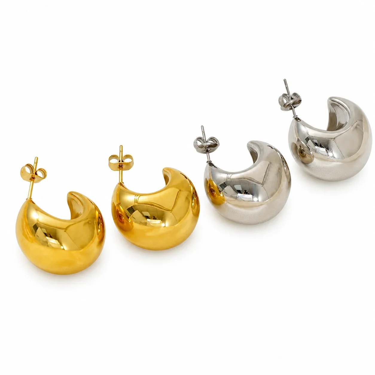 Sculptural Stainless Steel Crescent Dome Hoop Earrings