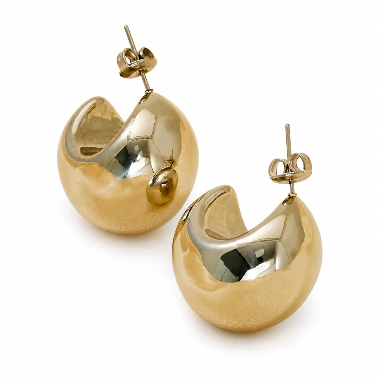 Sculptural Stainless Steel Crescent Dome Hoop Earrings