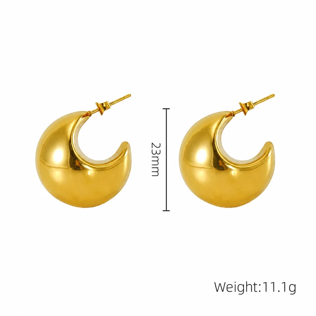 Sculptural Stainless Steel Crescent Dome Hoop Earrings - Gold