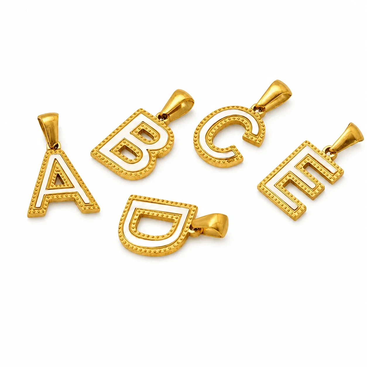 Bold Gold-Plated Stainless Steel Beaded Initial Pendant