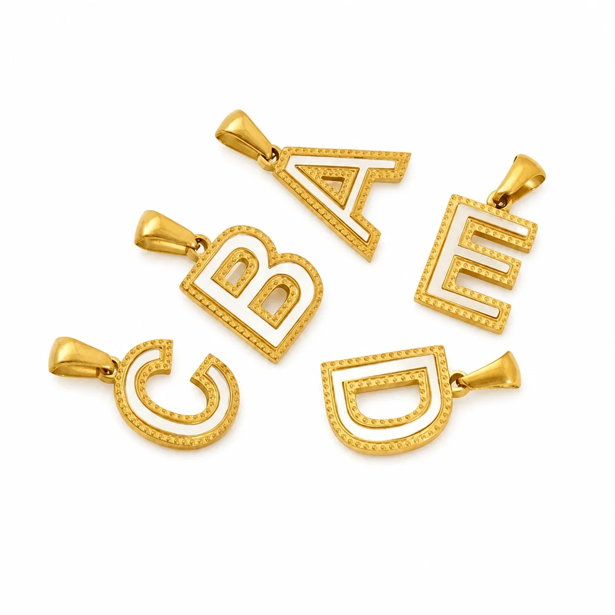 Bold Gold-Plated Stainless Steel Beaded Initial Pendant
