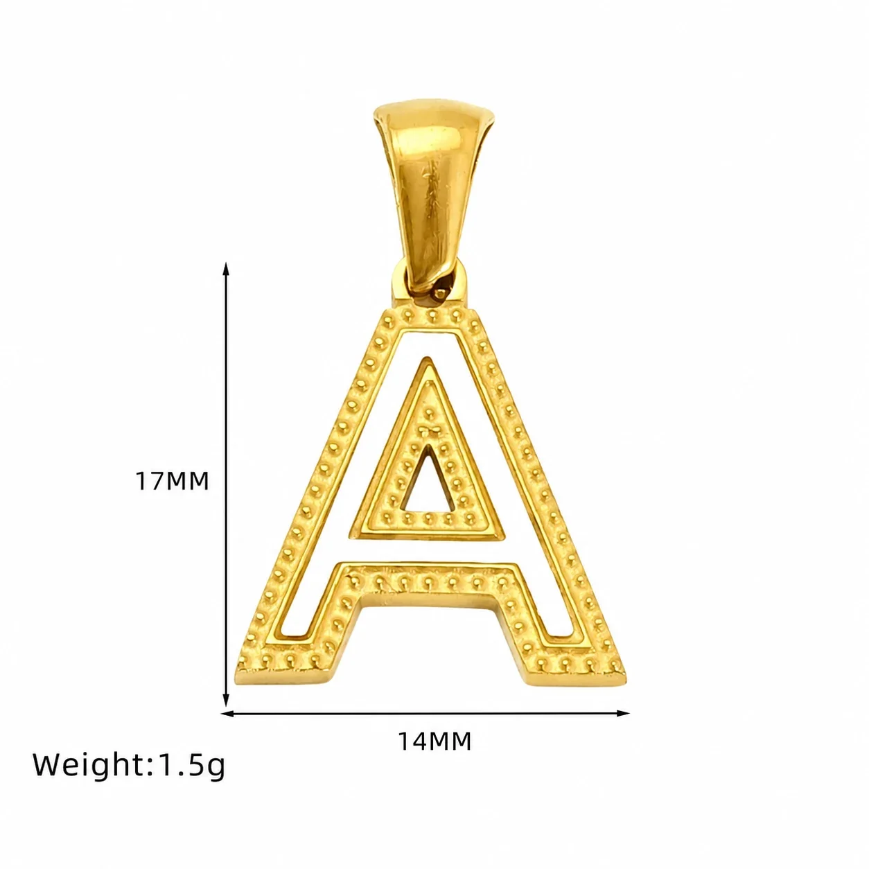 Bold Gold-Plated Stainless Steel Beaded Initial Pendant - Gold A