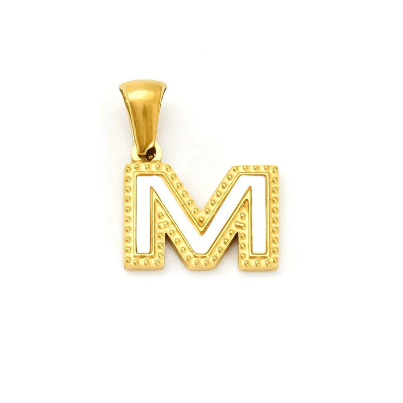 Bold Gold-Plated Stainless Steel Beaded Initial Pendant - Gold M