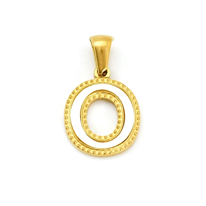 Bold Gold-Plated Stainless Steel Beaded Initial Pendant - Gold O