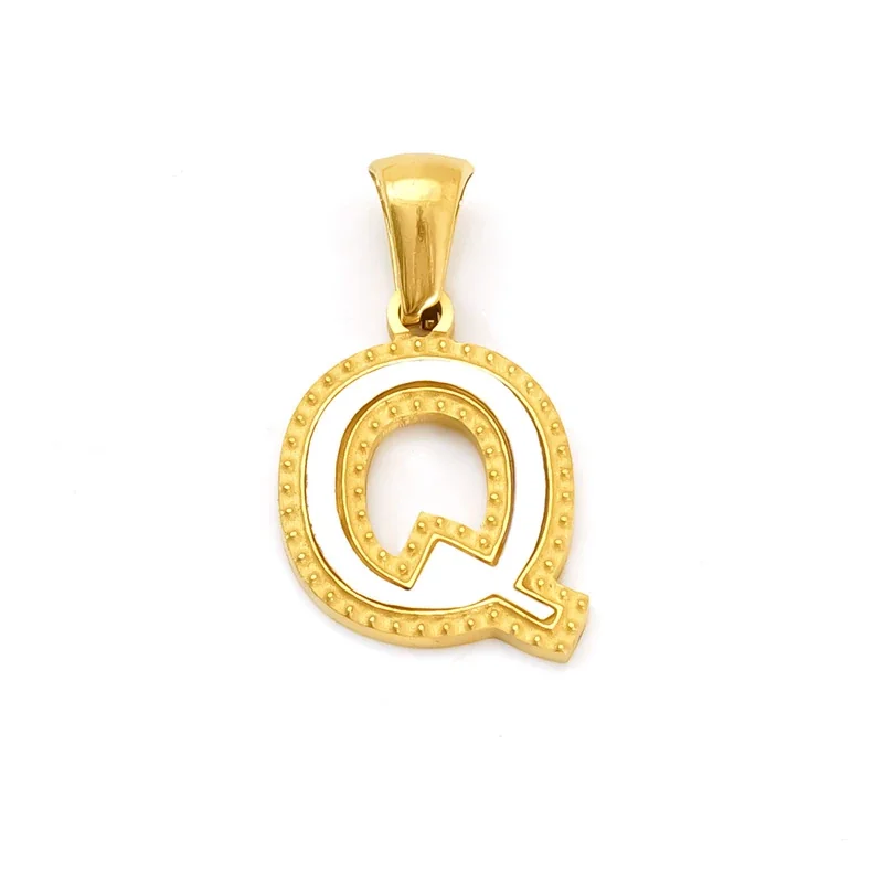 Bold Gold-Plated Stainless Steel Beaded Initial Pendant - Gold Q