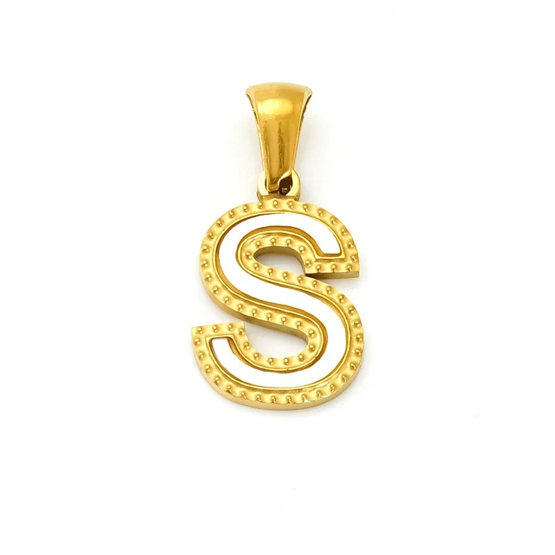 Bold Gold-Plated Stainless Steel Beaded Initial Pendant - Gold S