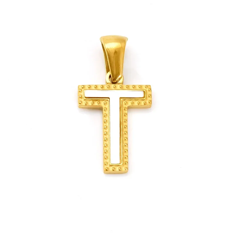 Bold Gold-Plated Stainless Steel Beaded Initial Pendant - Gold T