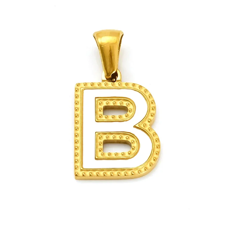 Bold Gold-Plated Stainless Steel Beaded Initial Pendant - Gold B