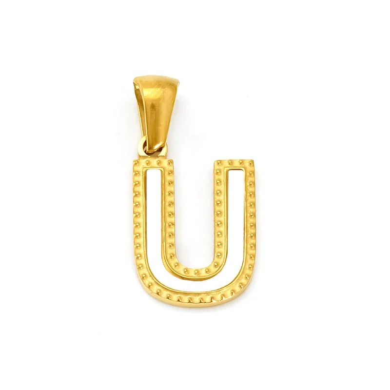 Bold Gold-Plated Stainless Steel Beaded Initial Pendant - Gold U