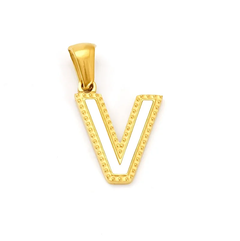 Bold Gold-Plated Stainless Steel Beaded Initial Pendant - Gold V