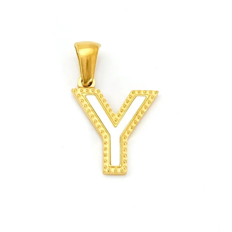 Bold Gold-Plated Stainless Steel Beaded Initial Pendant - Gold Y