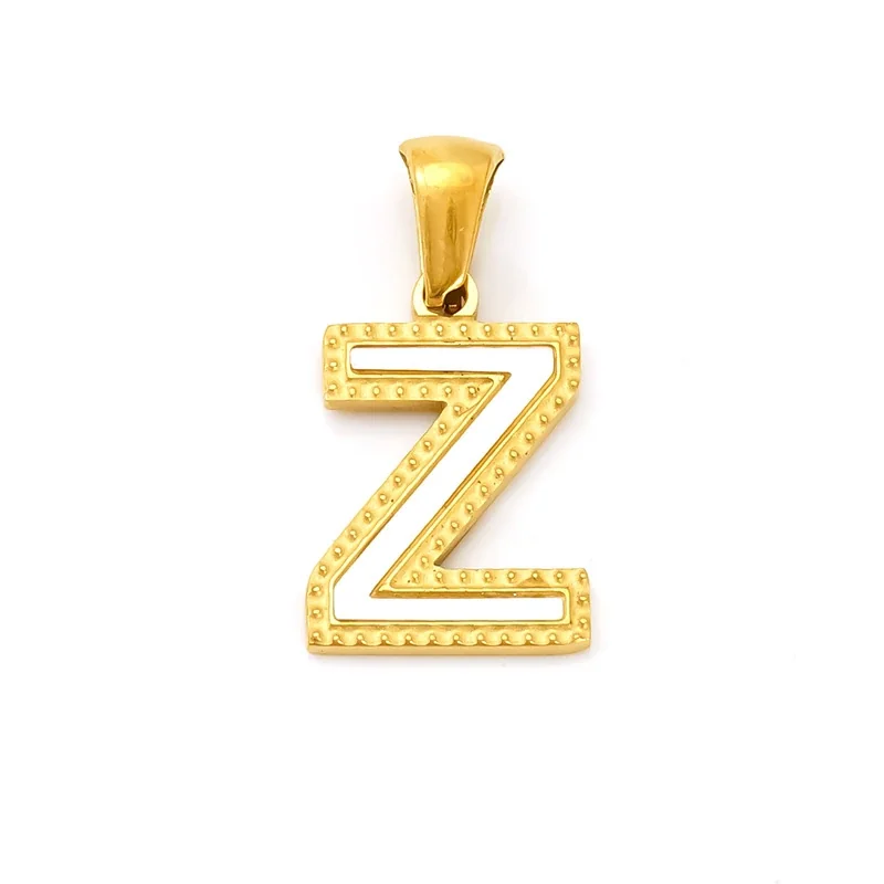 Bold Gold-Plated Stainless Steel Beaded Initial Pendant - Gold Z