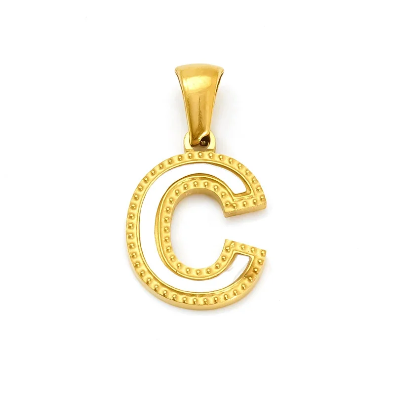 Bold Gold-Plated Stainless Steel Beaded Initial Pendant - Gold C