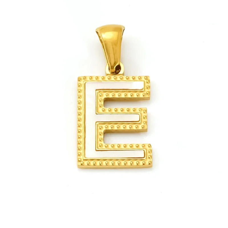 Bold Gold-Plated Stainless Steel Beaded Initial Pendant - Gold E