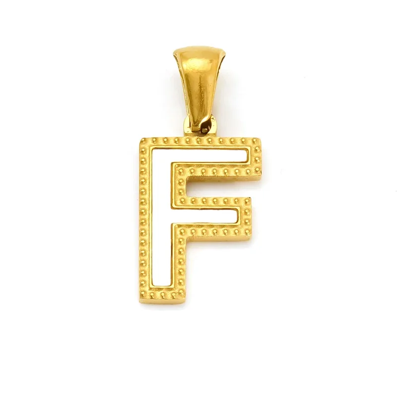Bold Gold-Plated Stainless Steel Beaded Initial Pendant - Gold F