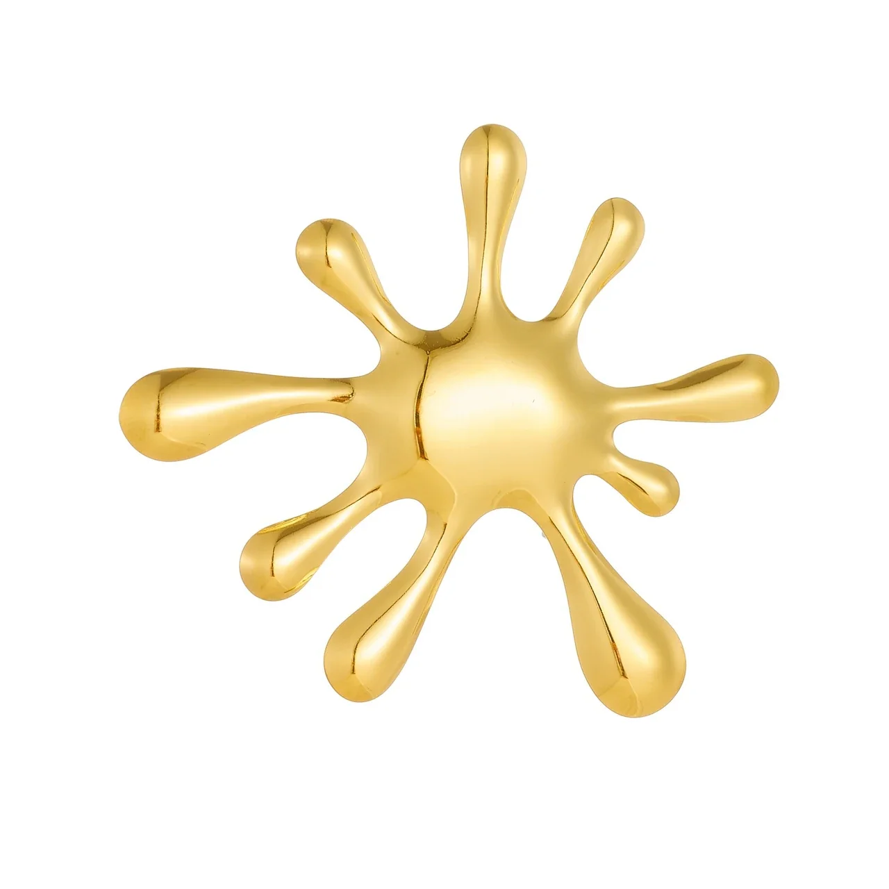 Splash Brooch with 10 Rounded Rays in Gold-Plated Steel