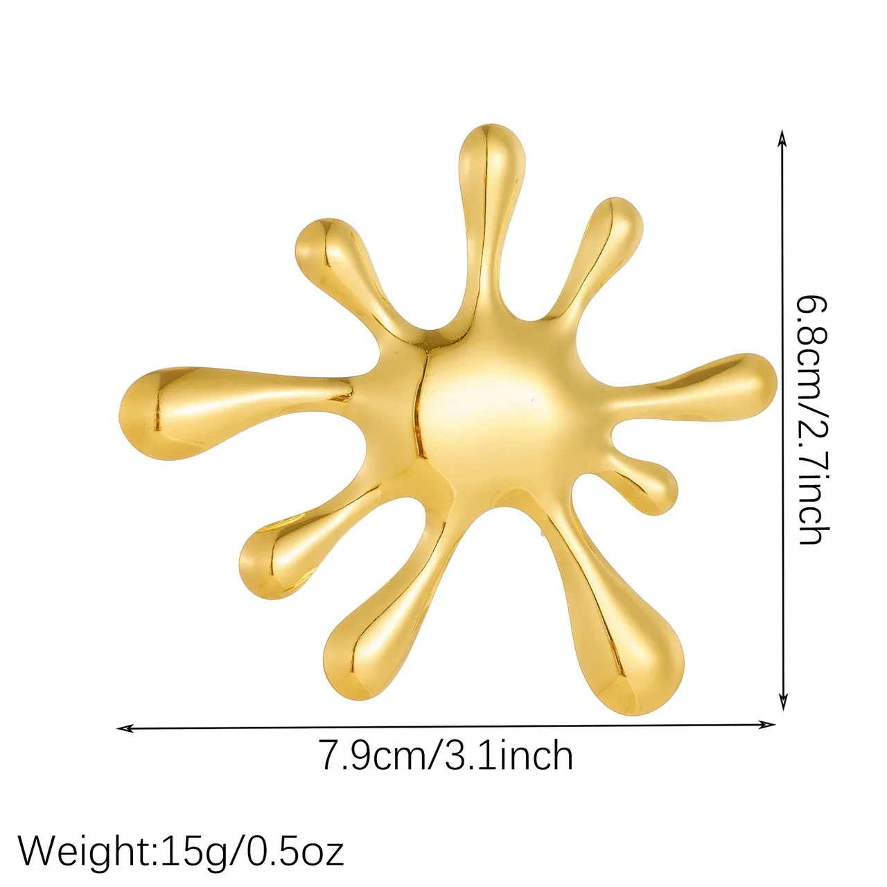 Splash Brooch with 10 Rounded Rays in Gold-Plated Steel