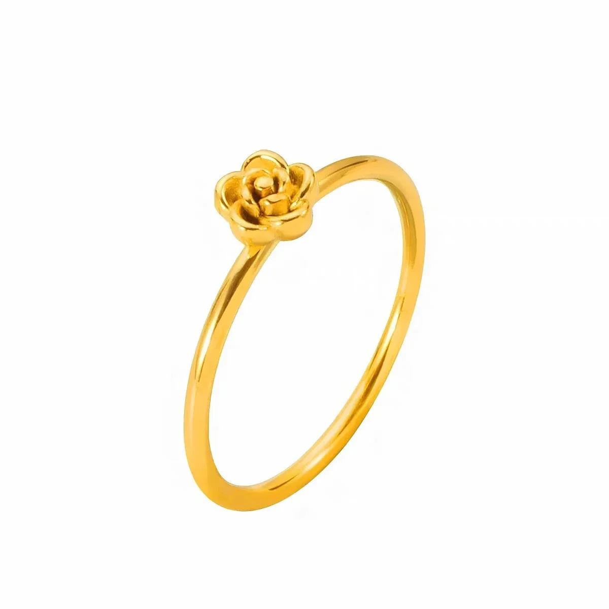 Delicate Gold-Plated Stainless Steel Rose Slim-Band Ring - Gold