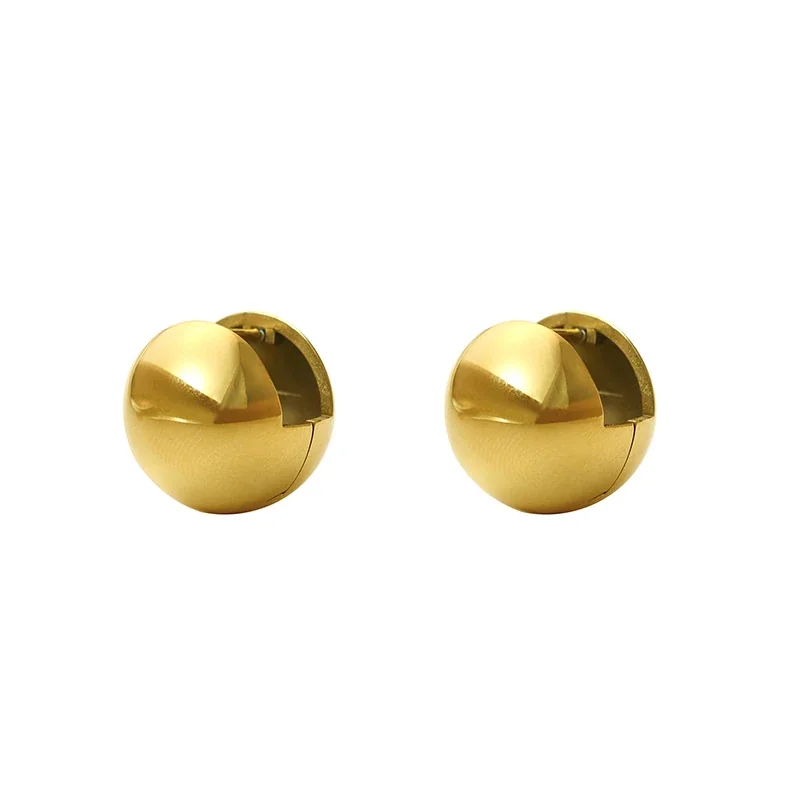 Polished Gold-Plated 316 Stainless Steel Ball Hoop Earrings