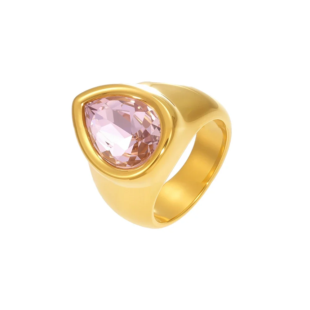Bold 18K Gold-Plated Teardrop Bezel CZ Signet Ring