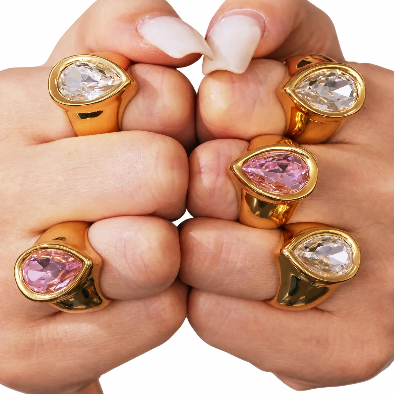 Bold 18K Gold-Plated Teardrop Bezel CZ Signet Ring