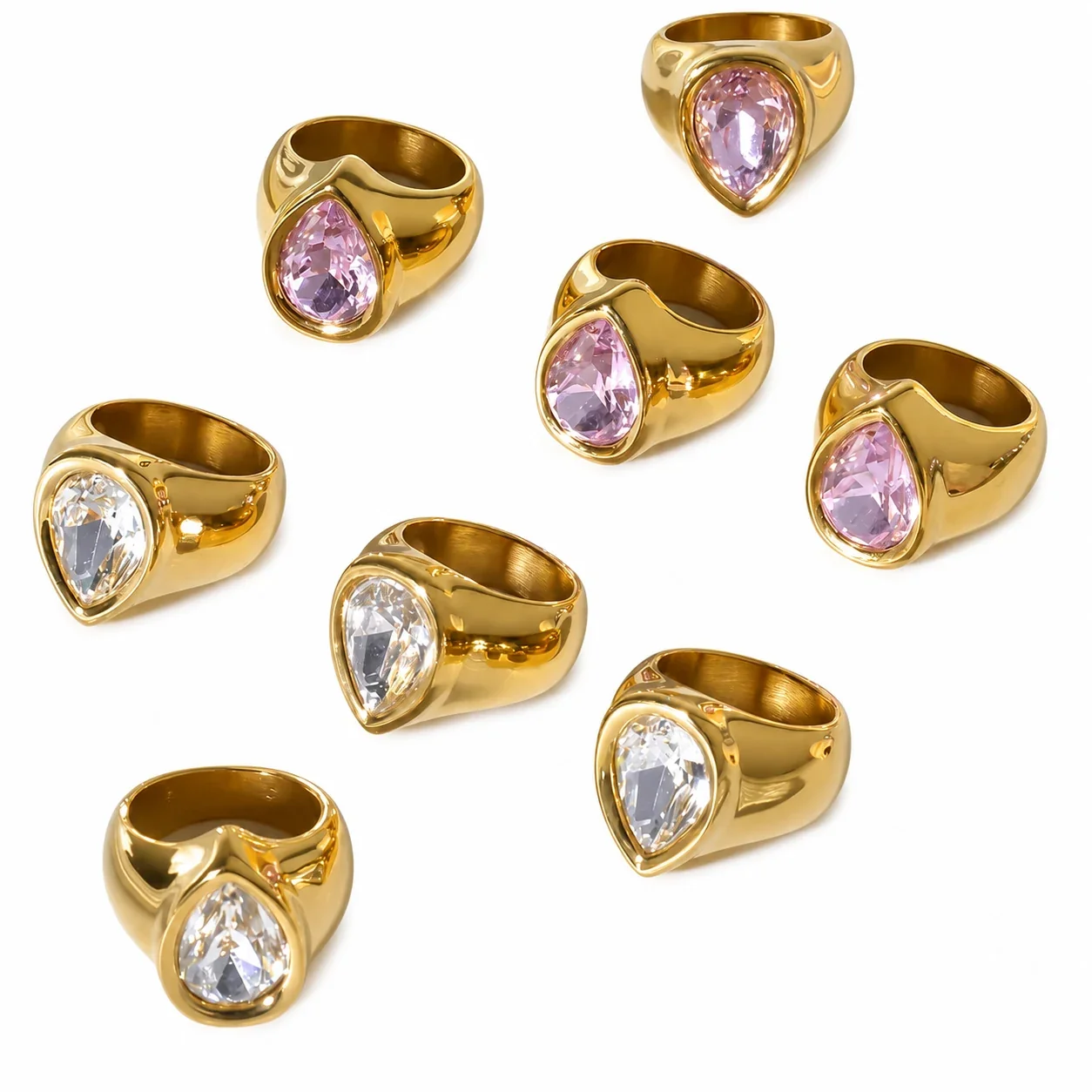 Bold 18K Gold-Plated Teardrop Bezel CZ Signet Ring