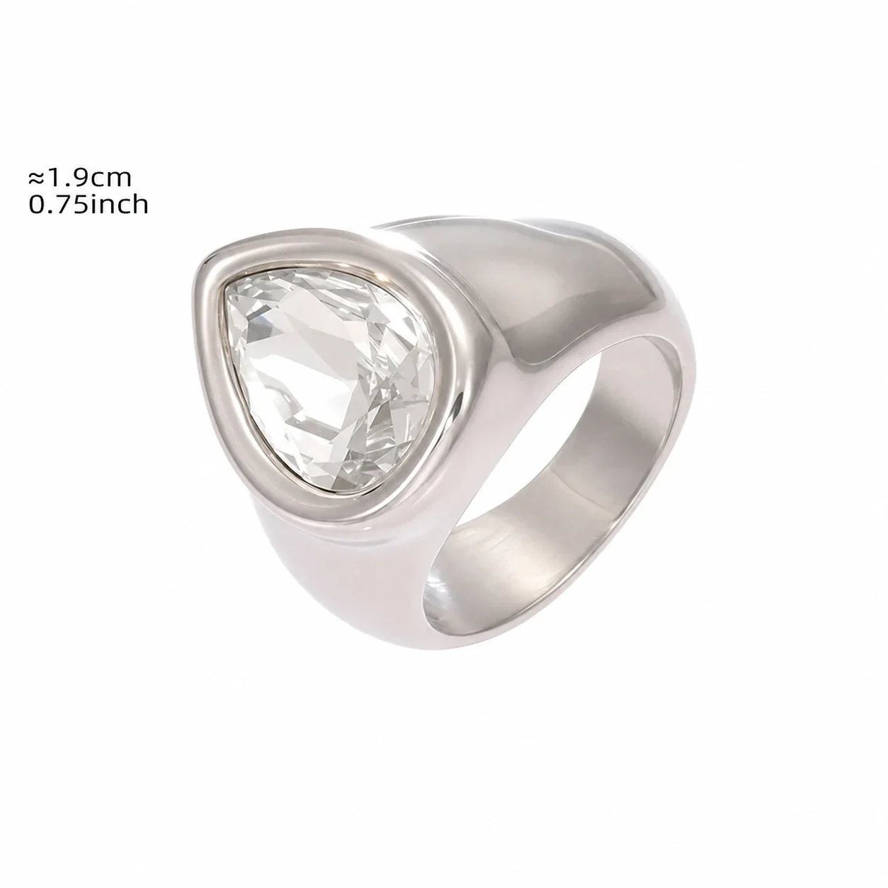 Bold 18K Gold-Plated Teardrop Bezel CZ Signet Ring - Silver White CZ