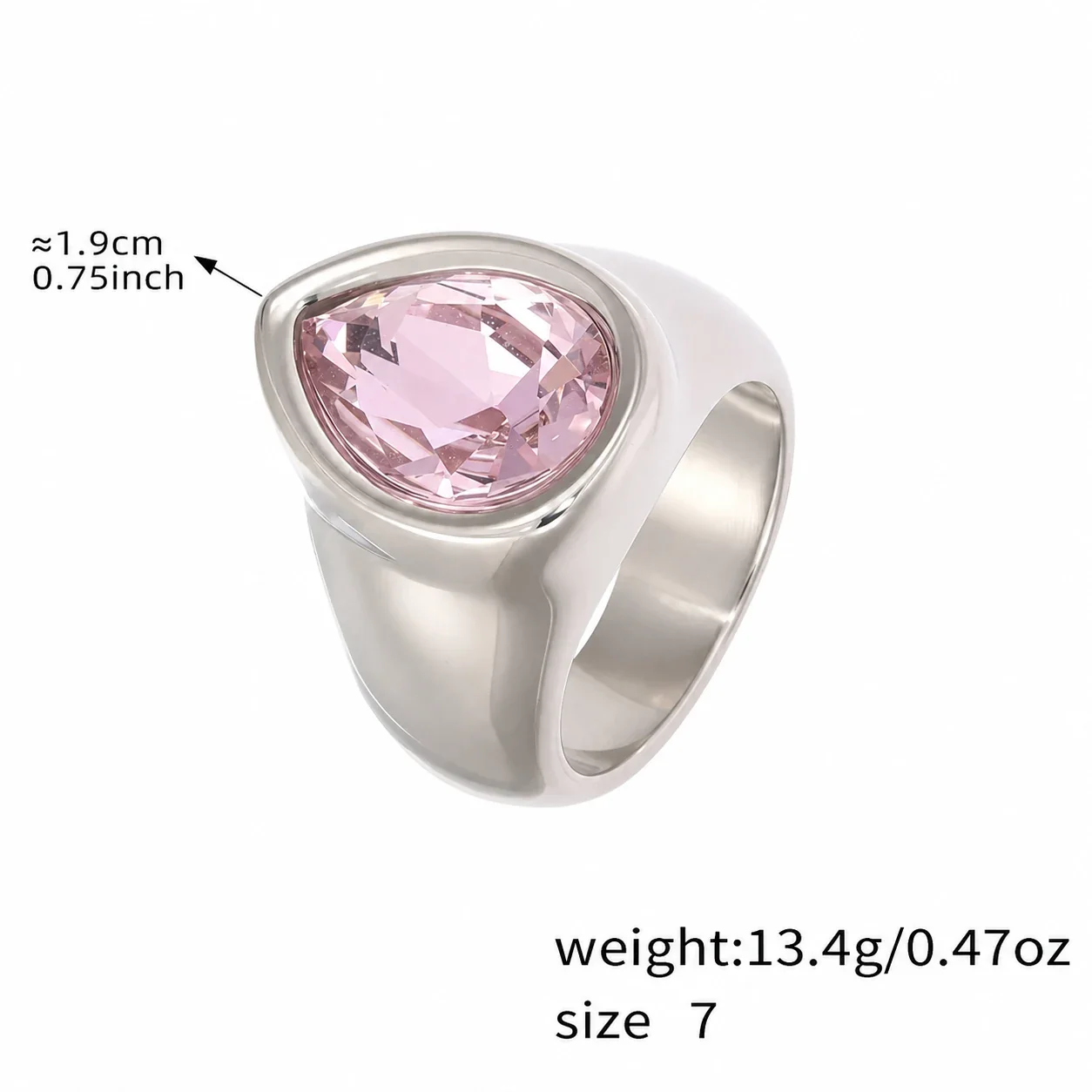 Bold 18K Gold-Plated Teardrop Bezel CZ Signet Ring - Silver Pink CZ