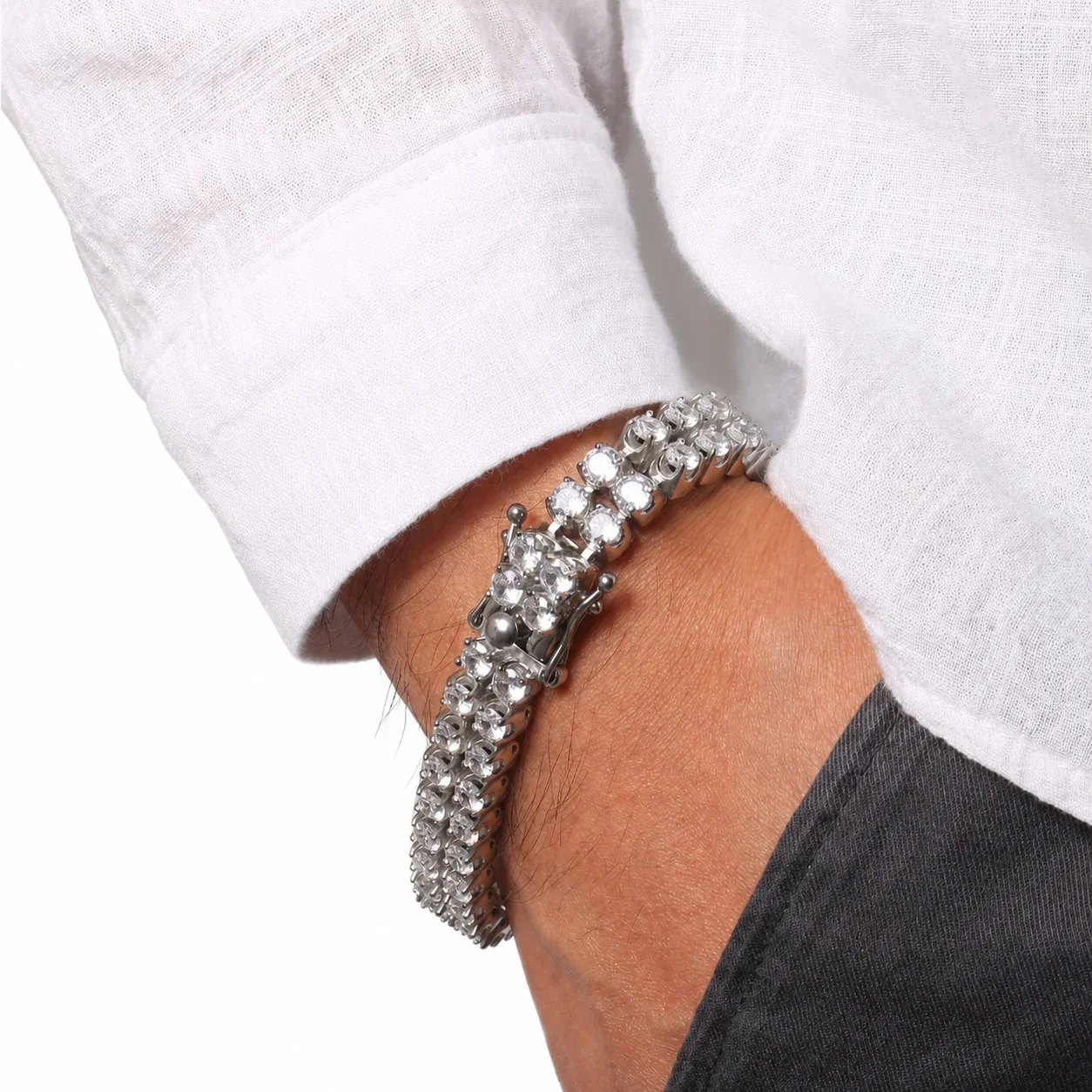 Bold 316 Stainless Steel Double Row CZ Bracelet