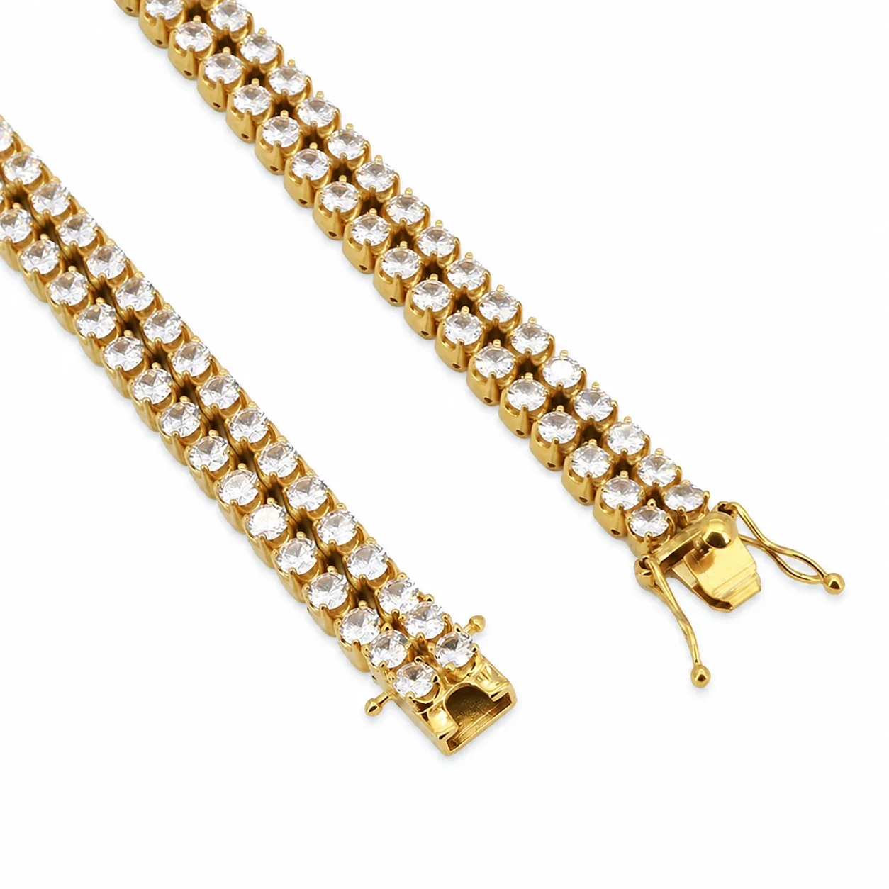 Bold 316 Stainless Steel Double Row CZ Bracelet - Gold Double Row CZ